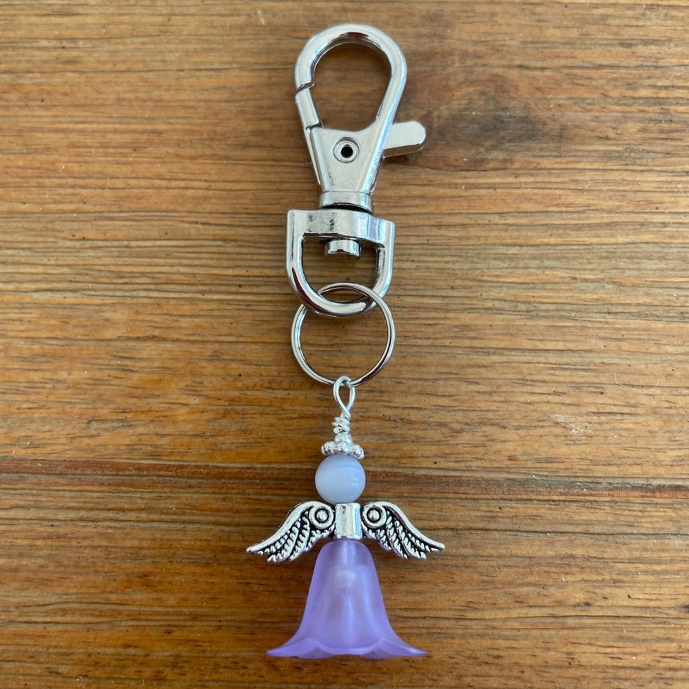Handmade Purple Angel Hand Bag Charm Keychain Zipper Pull Snap Hook Clip